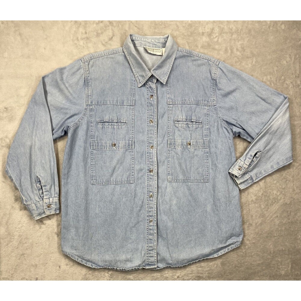 Dress Barn Women's Size L Jean Blouse Button Up Shirt Blue Long Sleeve